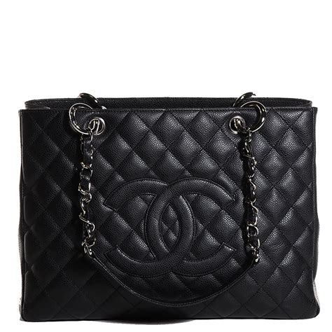 chanel totes black|Chanel quilted shopping tote.